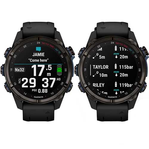 Technologie Subwave de la montre de plongée connectée GPS Descent Mk3i Garmin carbon